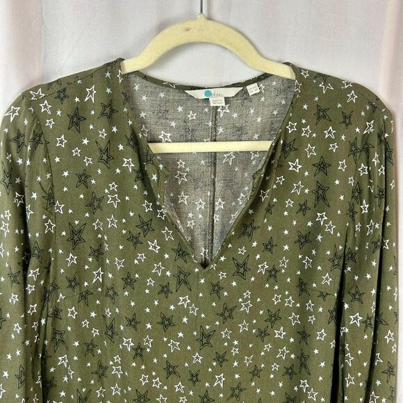 Boden Vanessa Shift Dress Women 6 Green Star Pattern Long Sleeves Mini Short - Picture 8 of 11